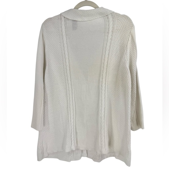 Heather B White Textured Cable Knit Button Front Cardigan 100% Cotton 3/4 Sleeve - Picture 5 of 6